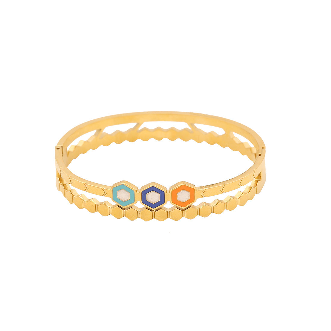 Vintage Floral Stainless Steel Bracelet with Enamel Finish and Butterfly Design for Women