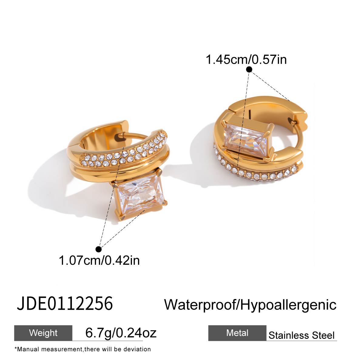 Elegant Geometric Square Stainless Steel Plated Cubic Zirconia Earrings for Women