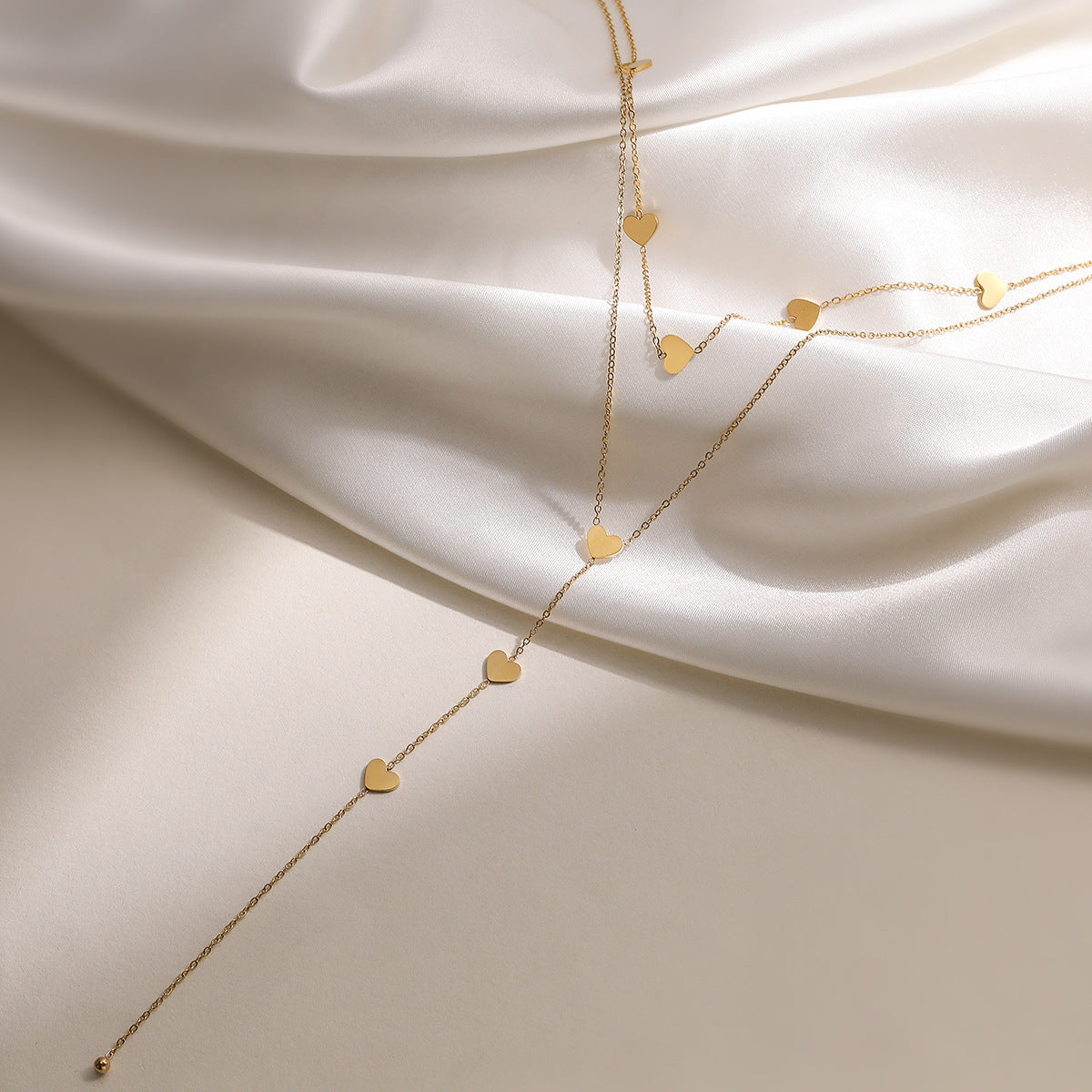 Minimalist Heart Geometric Stainless Steel Layered Necklace with Tassel for Women