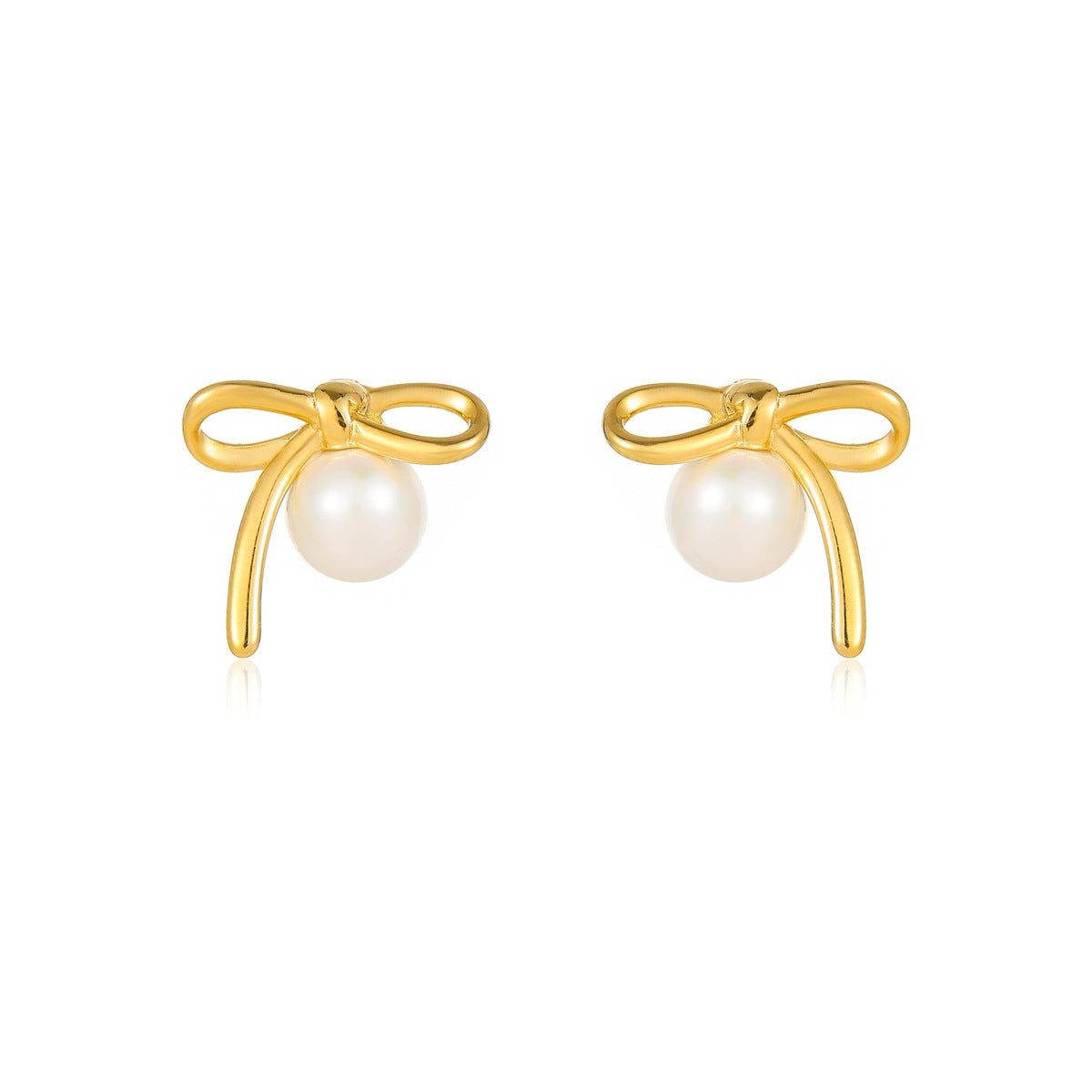 Minimalist Bow-Shaped Titanium Steel Stud Earrings with Pearl Inlay for Women, Hypoallergenic and Fade-Resistant