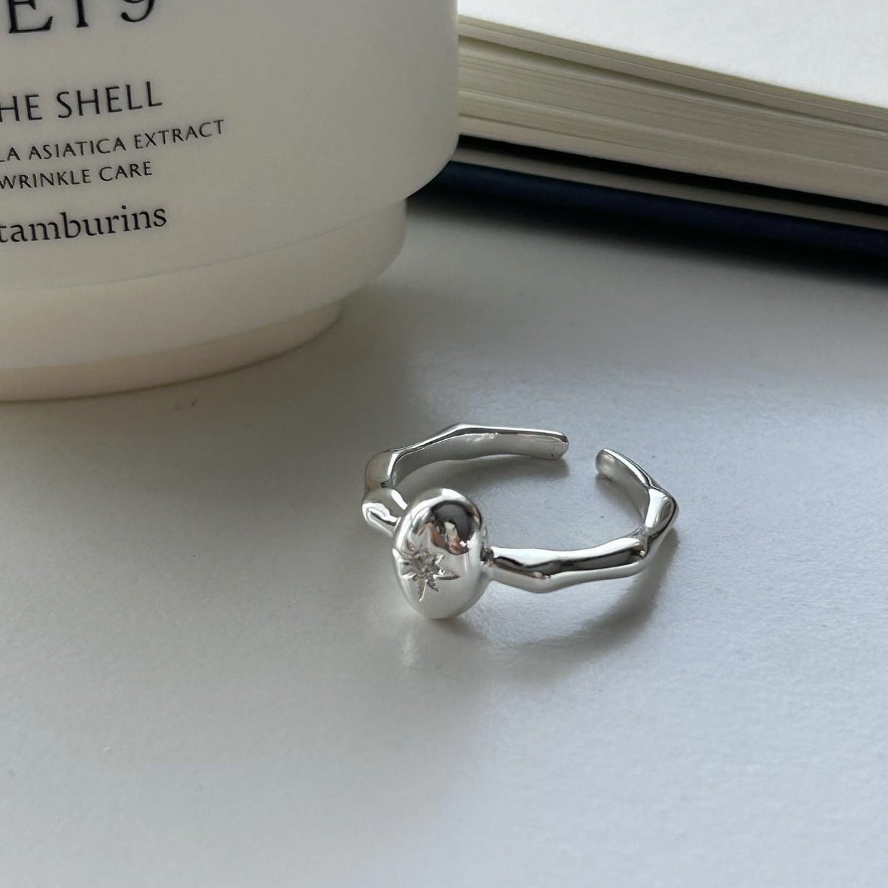 Minimalist Sweet 925 Sterling Silver Oval Geometric Open Ring for Women