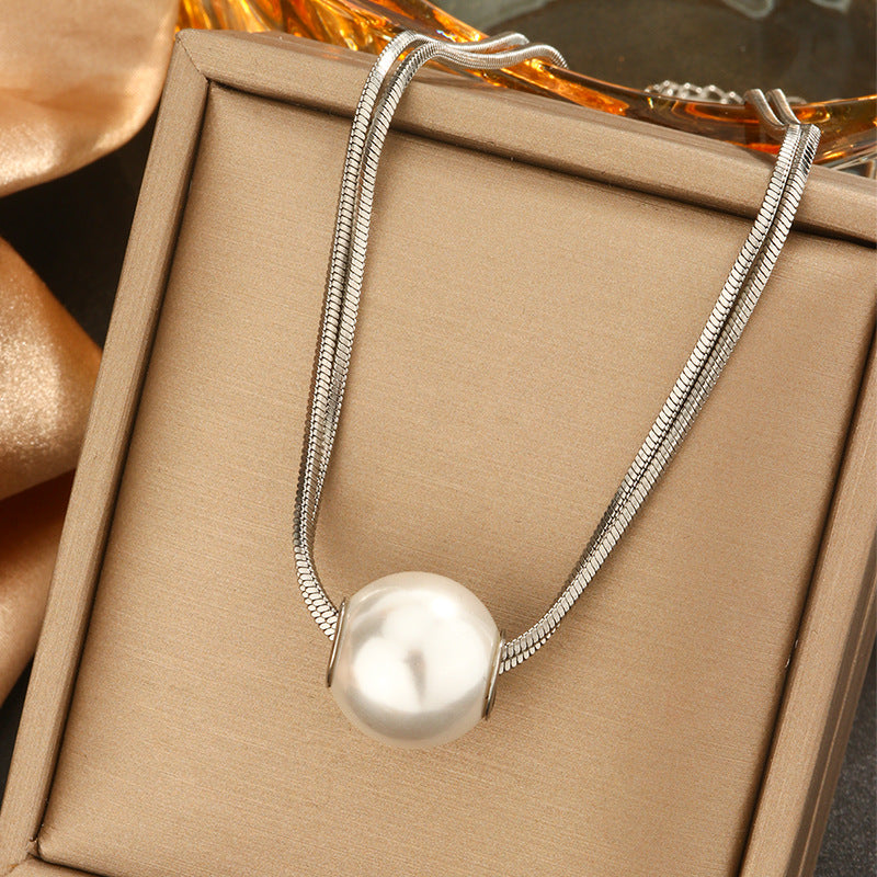 Minimalist Titanium Steel Pearl Necklace with Heart Star and Floral Pendants for Women