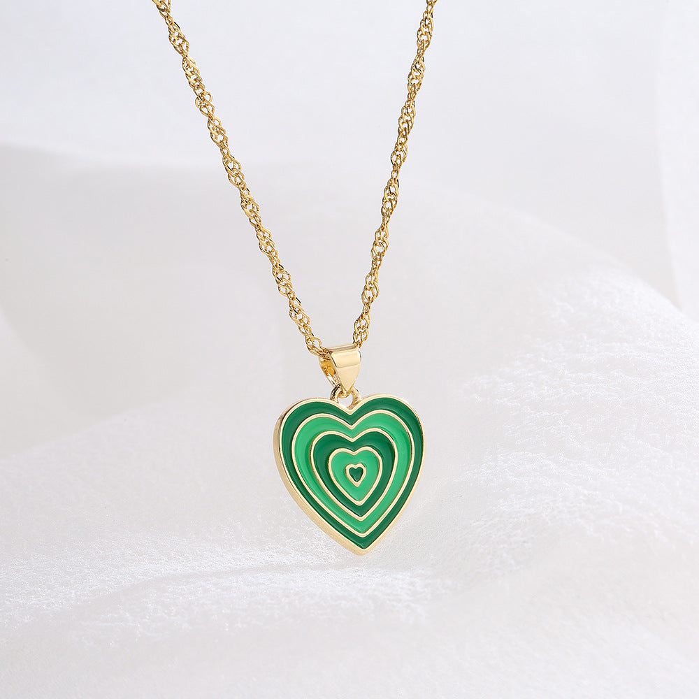 Minimalist Heart-Shaped Enamel Copper Pendant Necklace for Women with 18K Gold Plating