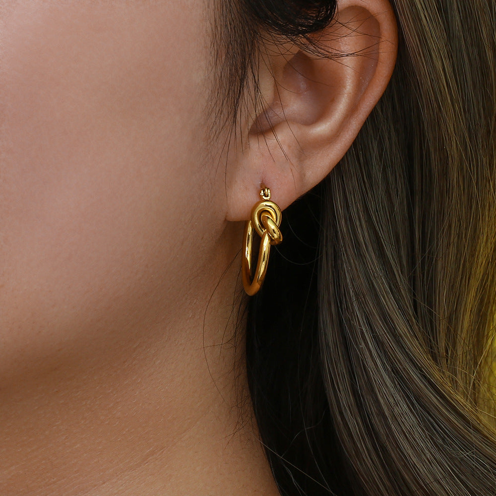 Geometric Fashion-Forward Stainless Steel Hoop Earrings with Gold Plating for Women