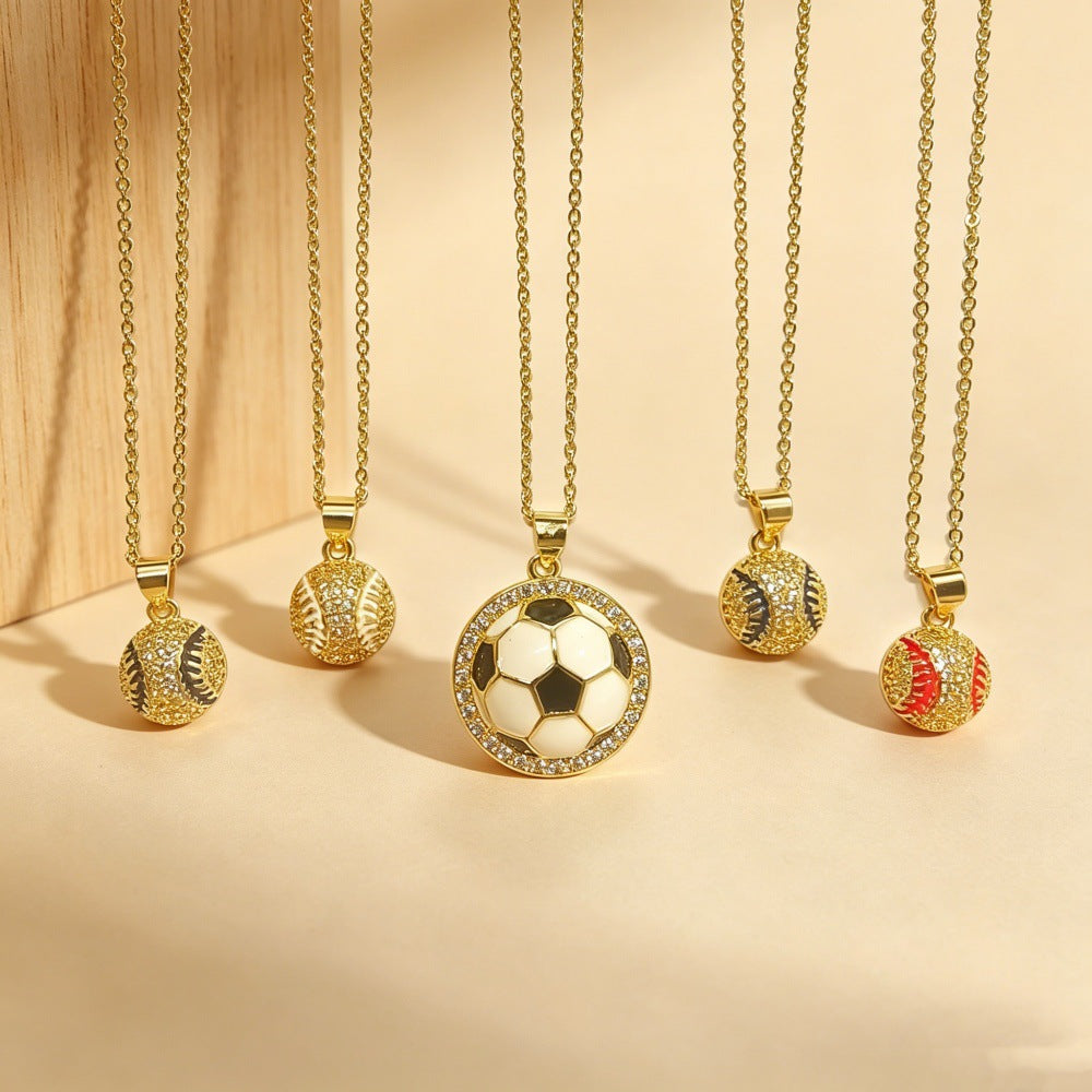 Collana con Pendente da Calcio Lussuosa in Ottone Placcato ad Olio con Zirconia Cubica per Unisex