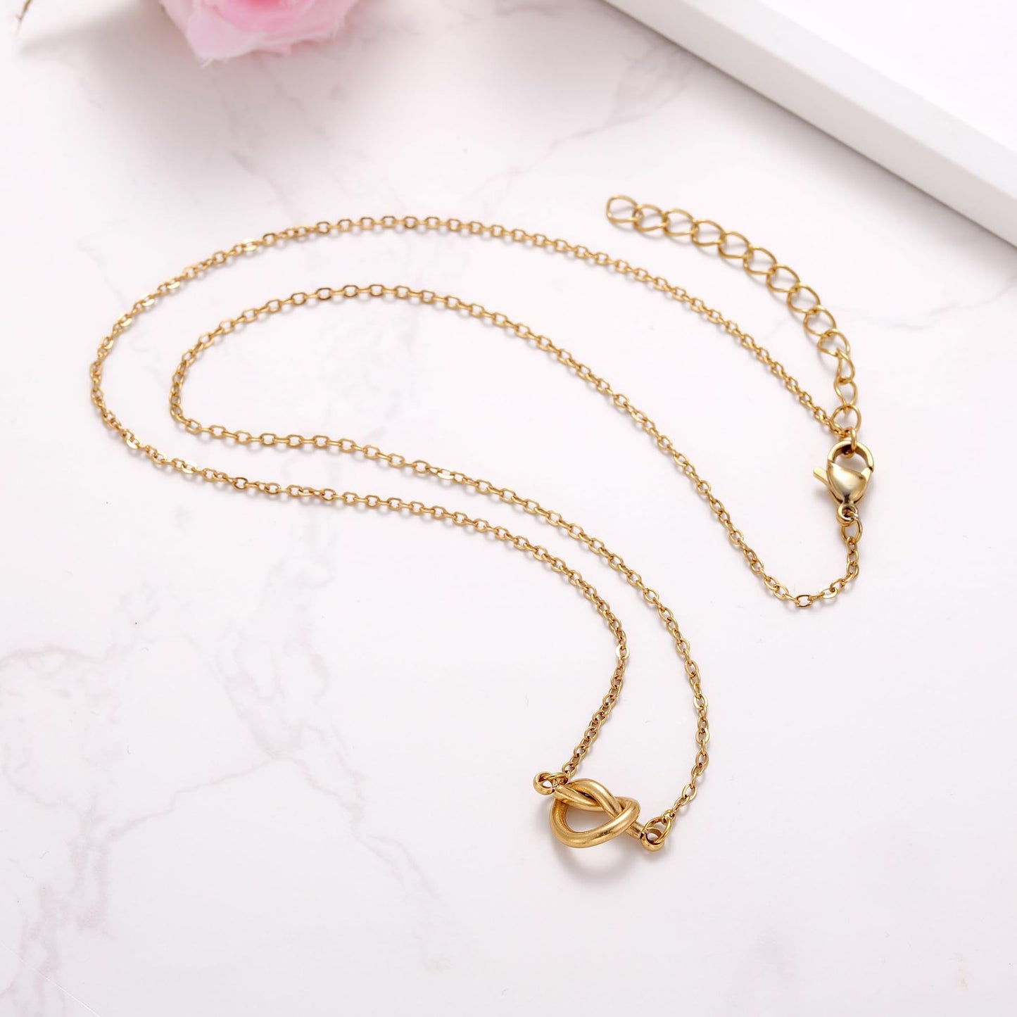 Elegant Heart Knot Stainless Steel Plated Pendant Necklace for Women