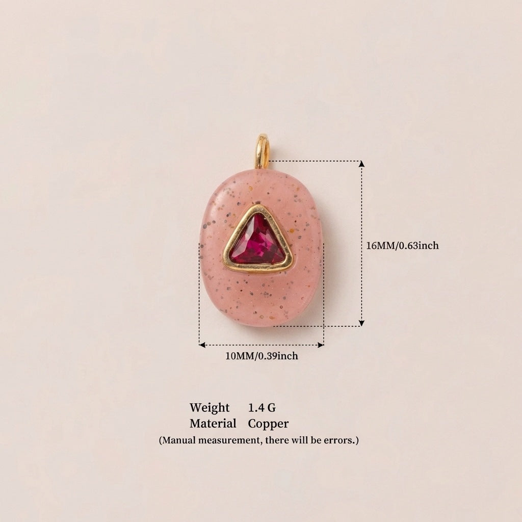 Colorful Cubic Zirconia Round Square Geometric Gold Plated Stainless Steel Pendant