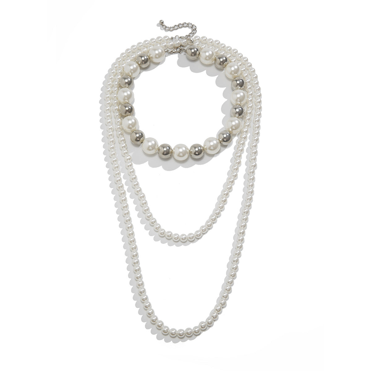 Exaggerated Vintage Geometric Faux Pearl Plated Ball Chain Choker Necklace for Women