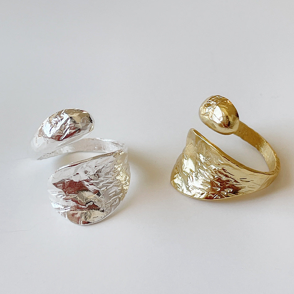Anello da donna minimalista a doppio strato a forma di goccia in argento sterling 925 dal design irregolare