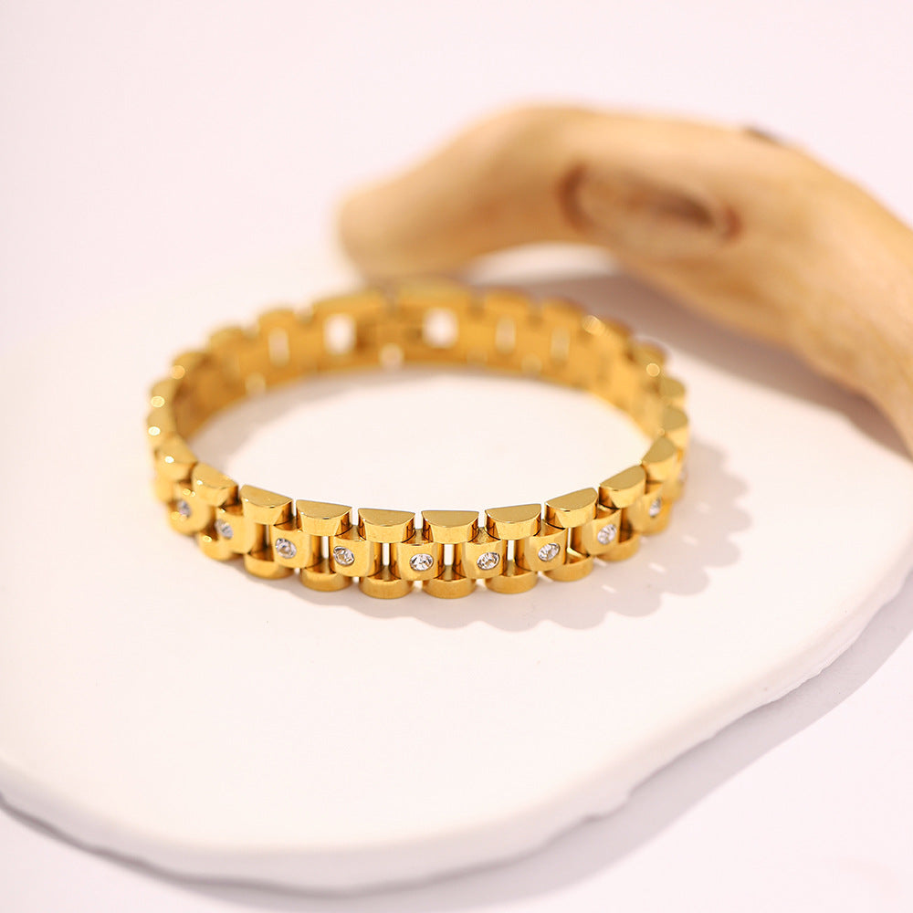 Bracciale geometrico da donna in acciaio inossidabile e titanio con placcatura in oro 18K PVD