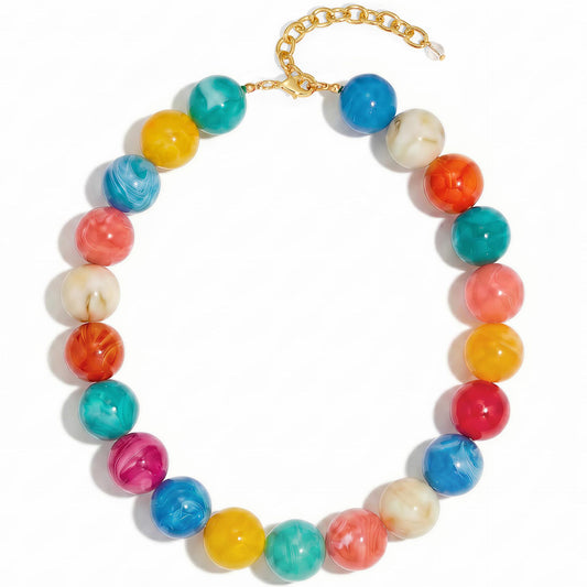 Casual Round Acrylic Bead Necklace Polished Ball Chain Women's Fashion Choker