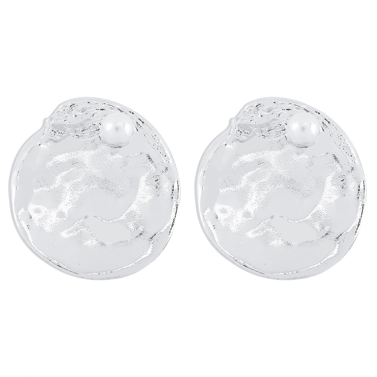 Aretes llamativos geométricos redondos, estilo dulce y atrevido, de aleación con acabado perlado y postes de acero inoxidable galvanizado para mujer
