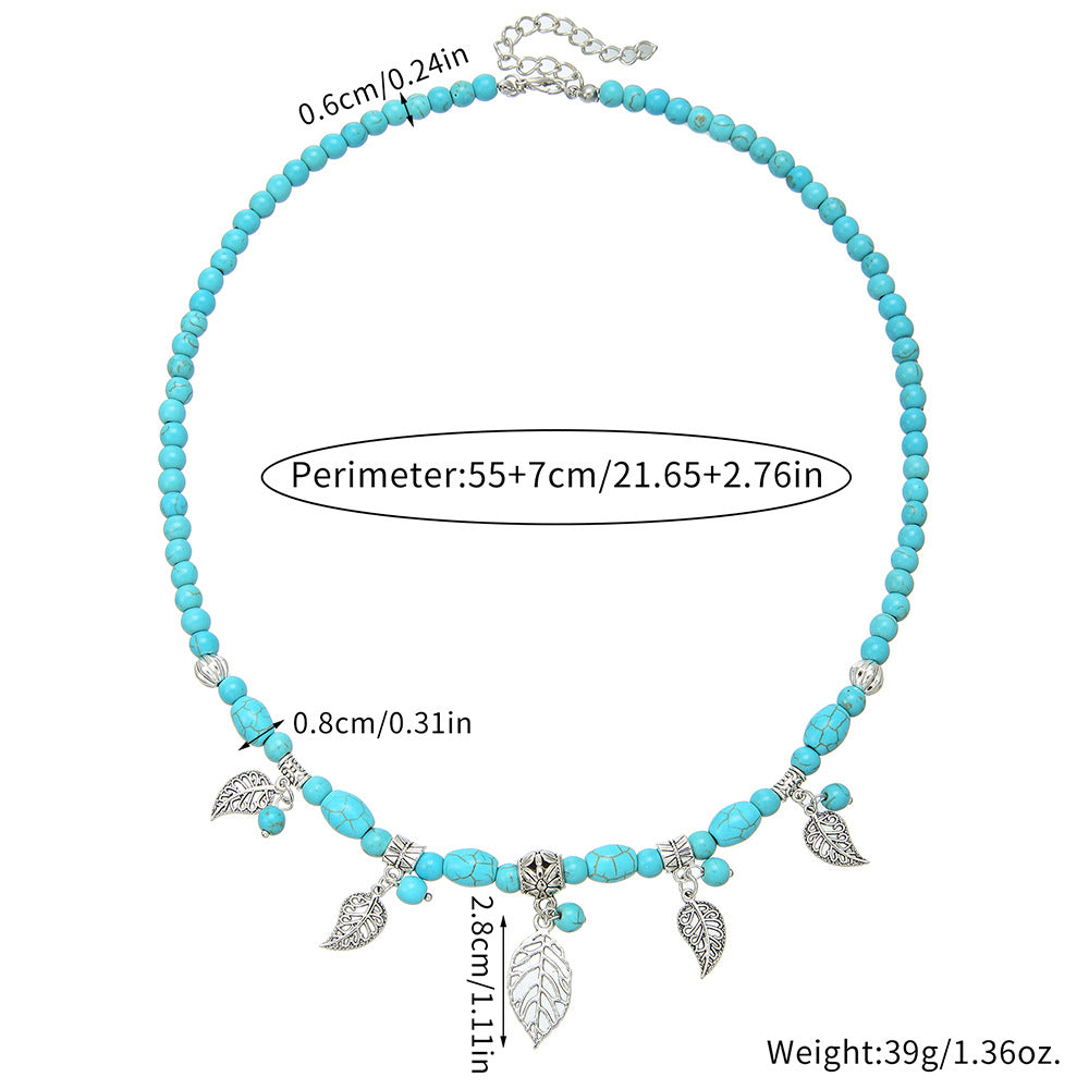 Bohemian Ethnic Geometric Butterfly Teardrop Heart Round Alloy Necklace with Turquoise and Pearl Inlay