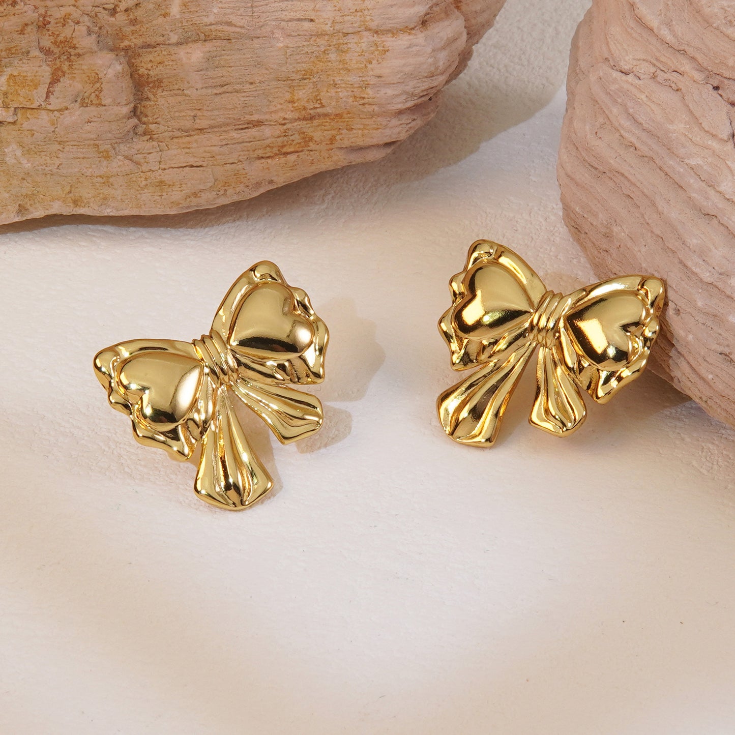 Sweet Heart Bow Plated Stainless Steel Stud Earrings for Women
