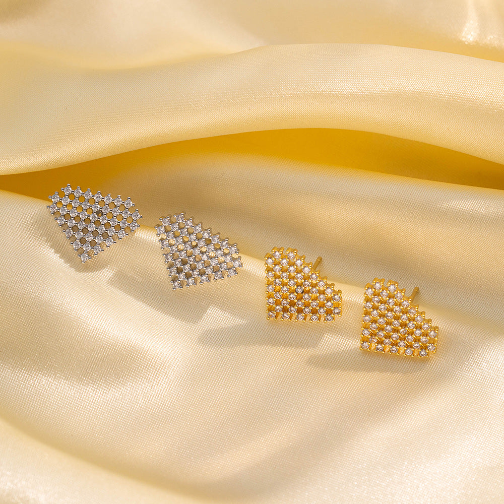 Orecchini a perno da donna minimalisti moderni geometrici in acciaio al titanio con accenti di strass