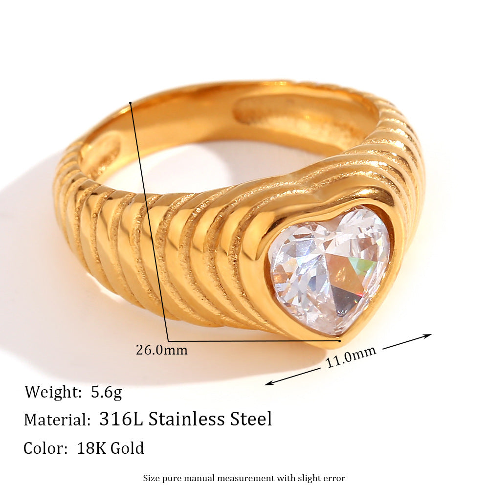 Anello geometrico vintage in acciaio inossidabile con placcatura in oro 18 carati e trama ondulata cava per donna