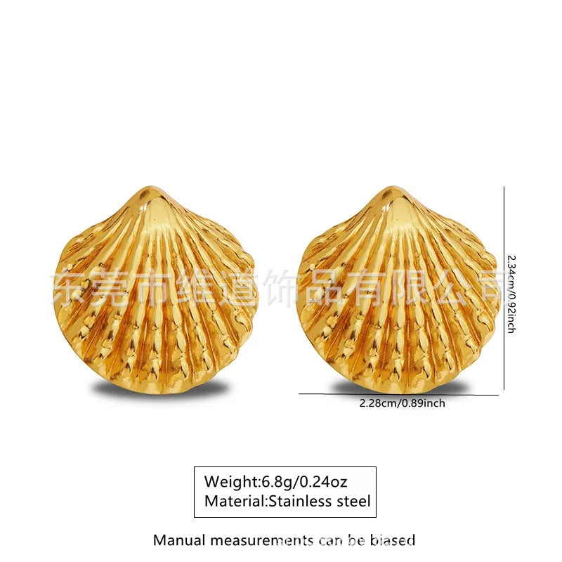 Beach Style Stainless Steel Geometric Starfish Shell Stud Earrings for Women