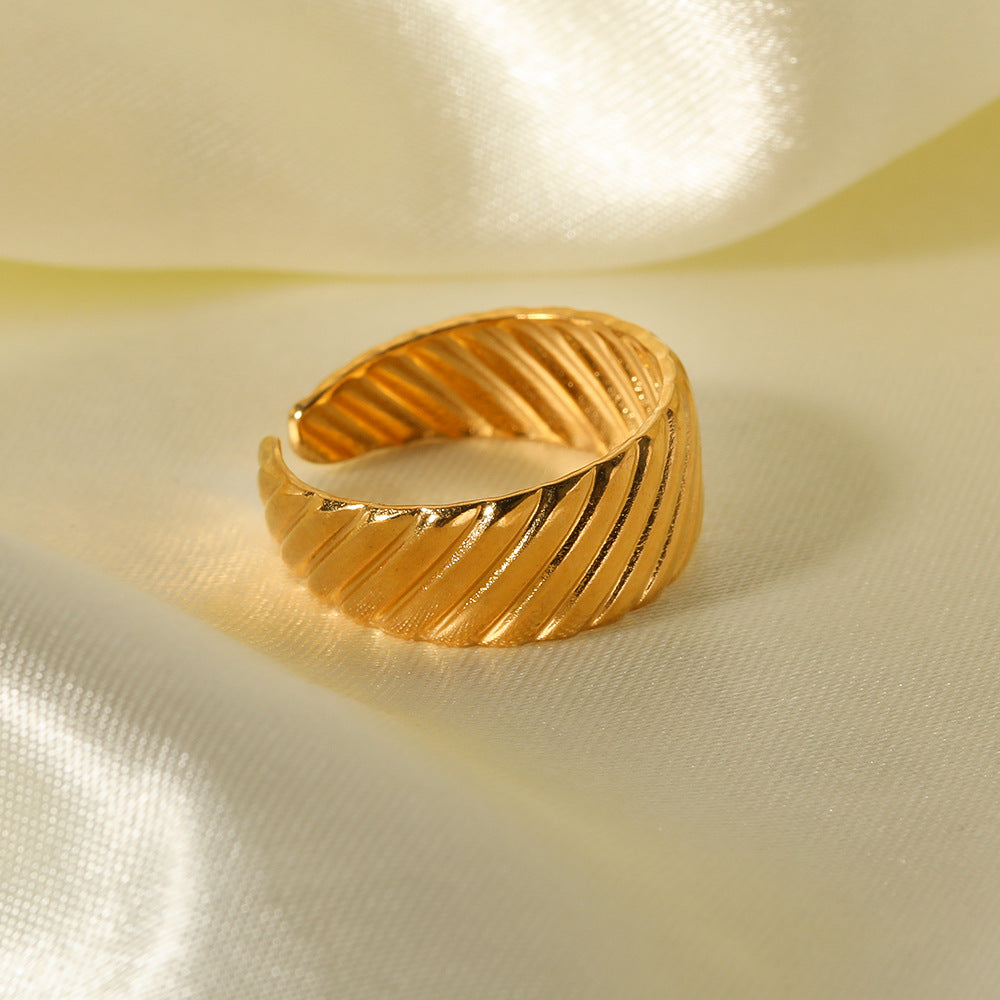 Minimalist Geometric Stainless Steel Ring with 18K Gold Plating for Women
