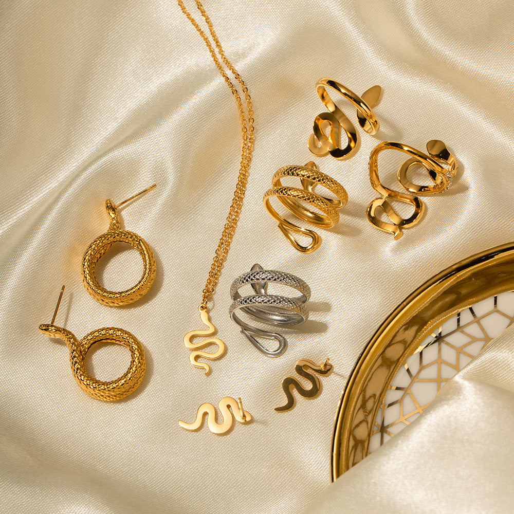 Trendy Geometric Snake Design 18K Gold Plated Stainless Steel Earrings for Women