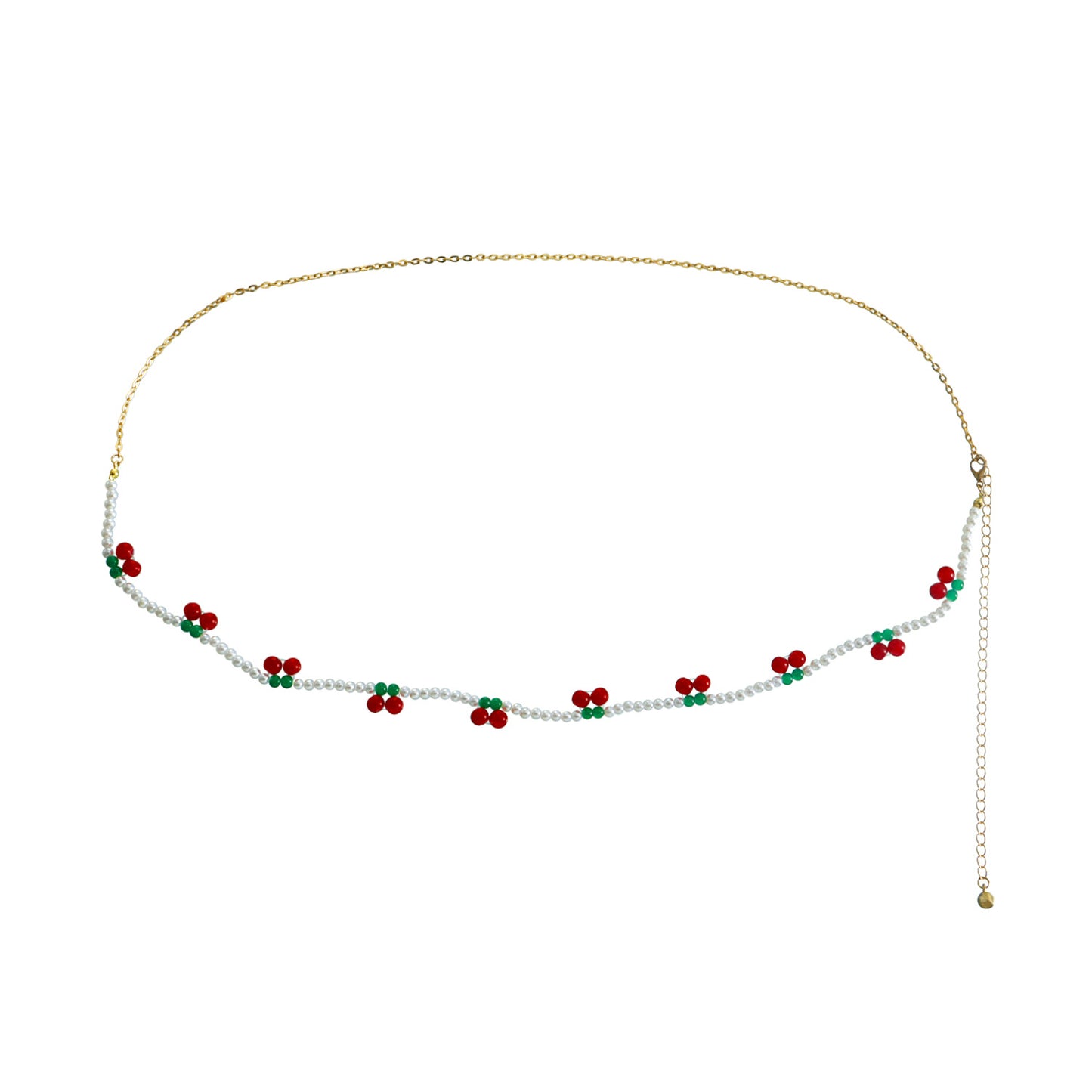 Punk Ethnic Red Cherry Imitation Pearl Beaded Waist Chain for Women