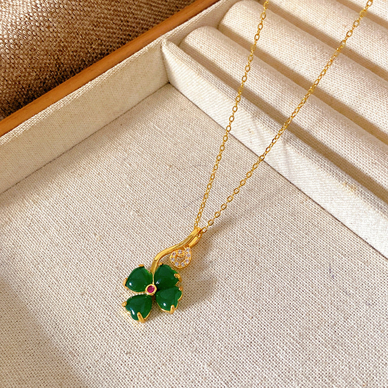 Sweet Minimalist Brass Gourd Pendant with Cubic Zirconia Inlay on Titanium Steel Cable Chain Necklace for Women