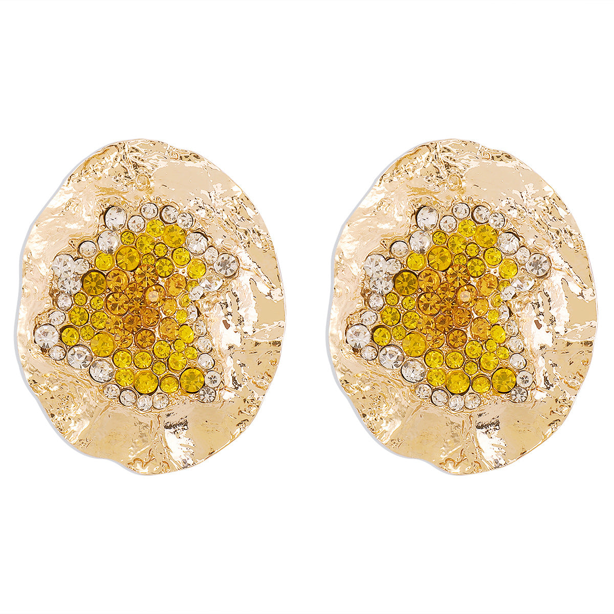 Vintage-Inspired Oversized Geometric Stud Earrings for Women with Alloy Base Rhinestone Inlay and Electroplated Finish