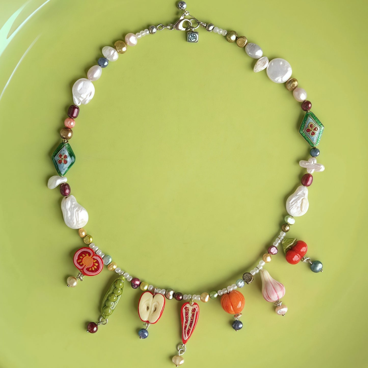 Sweet Geometric Stainless Steel Drip Oil Food Fruit Pendant Necklace