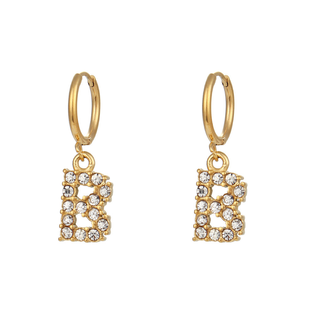 Minimalist Fashion Letter Earrings for Women Stainless Steel with 18K Gold Plating and Micro-Pave Zirconia