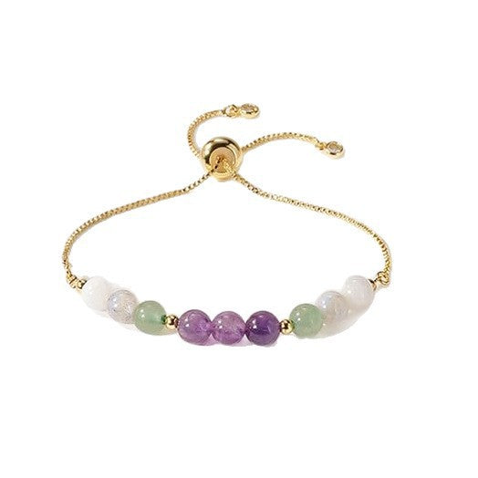 Elegant Natural Crystal Beaded Bracelet with Box Chain and Adjustable Clasp for Women