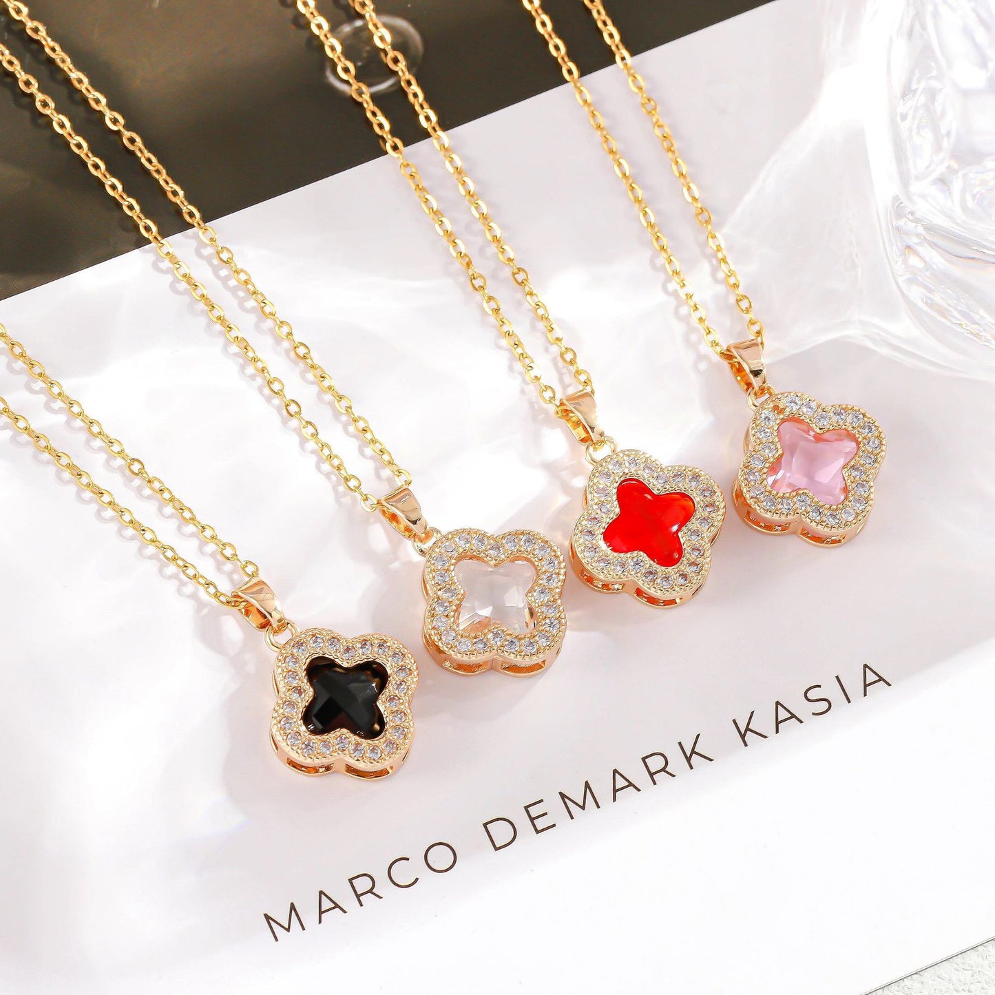 Sweet Elegant Floral Titanium Steel Inlay Rhinestone Pendant Necklace for Women