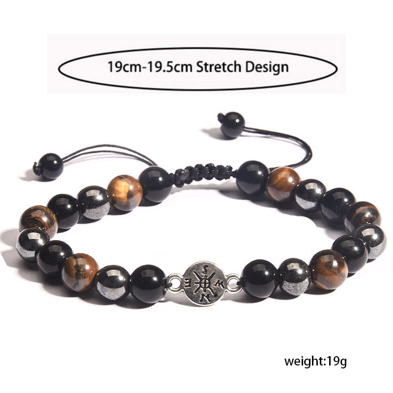 Men's Geometric Alloy Beaded Bracelet with Tiger Eye and Black Hematite