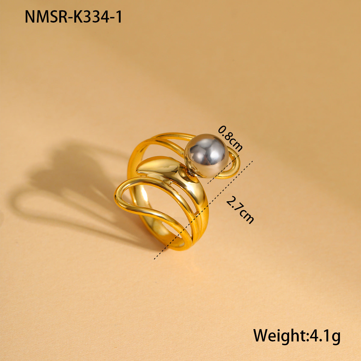 Anillo abierto minimalista geométrico de acero inoxidable con baño de oro y plata para mujer