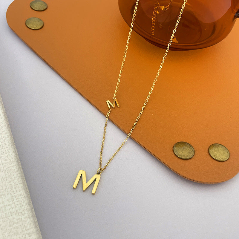Minimalist Letter M Pendant Necklace in Titanium Steel with O-Chain for Women
