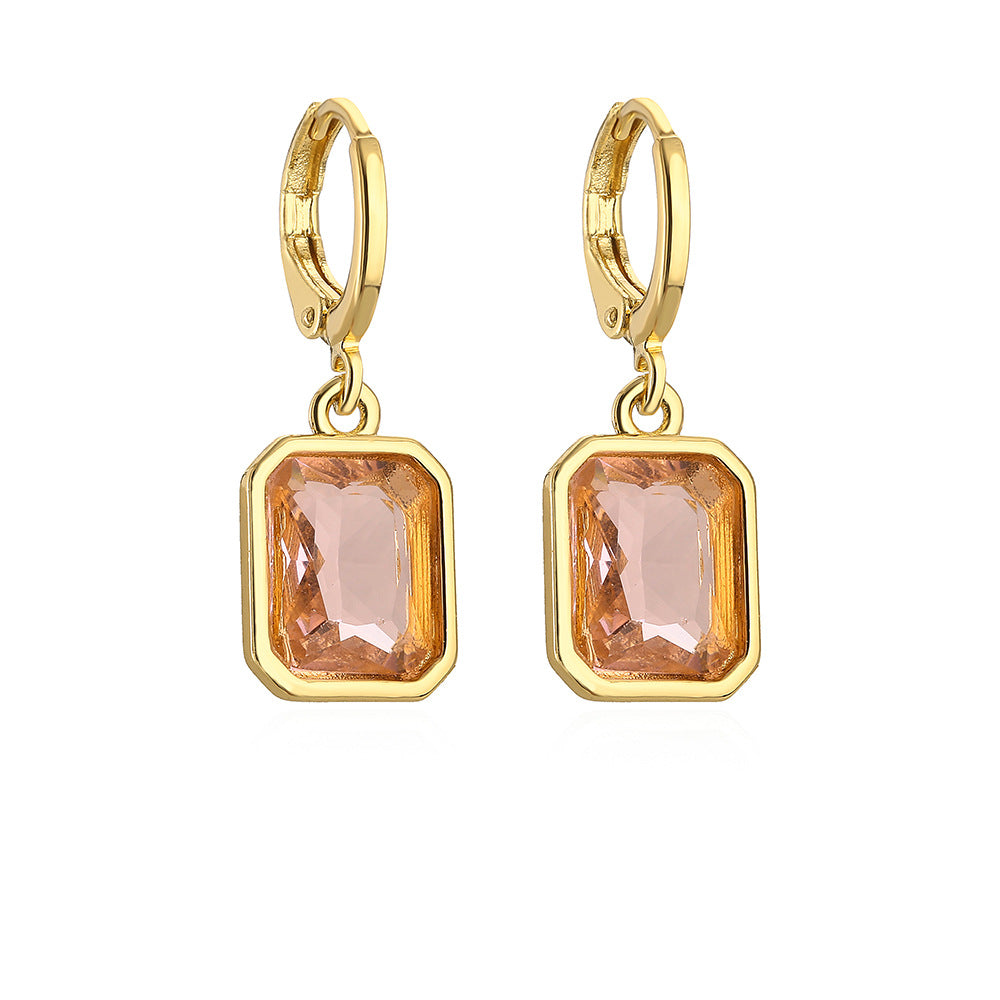 Orecchini a perno geometrici minimalisti in rame con placcatura in oro 18 carati e intarsio di zirconi per donna