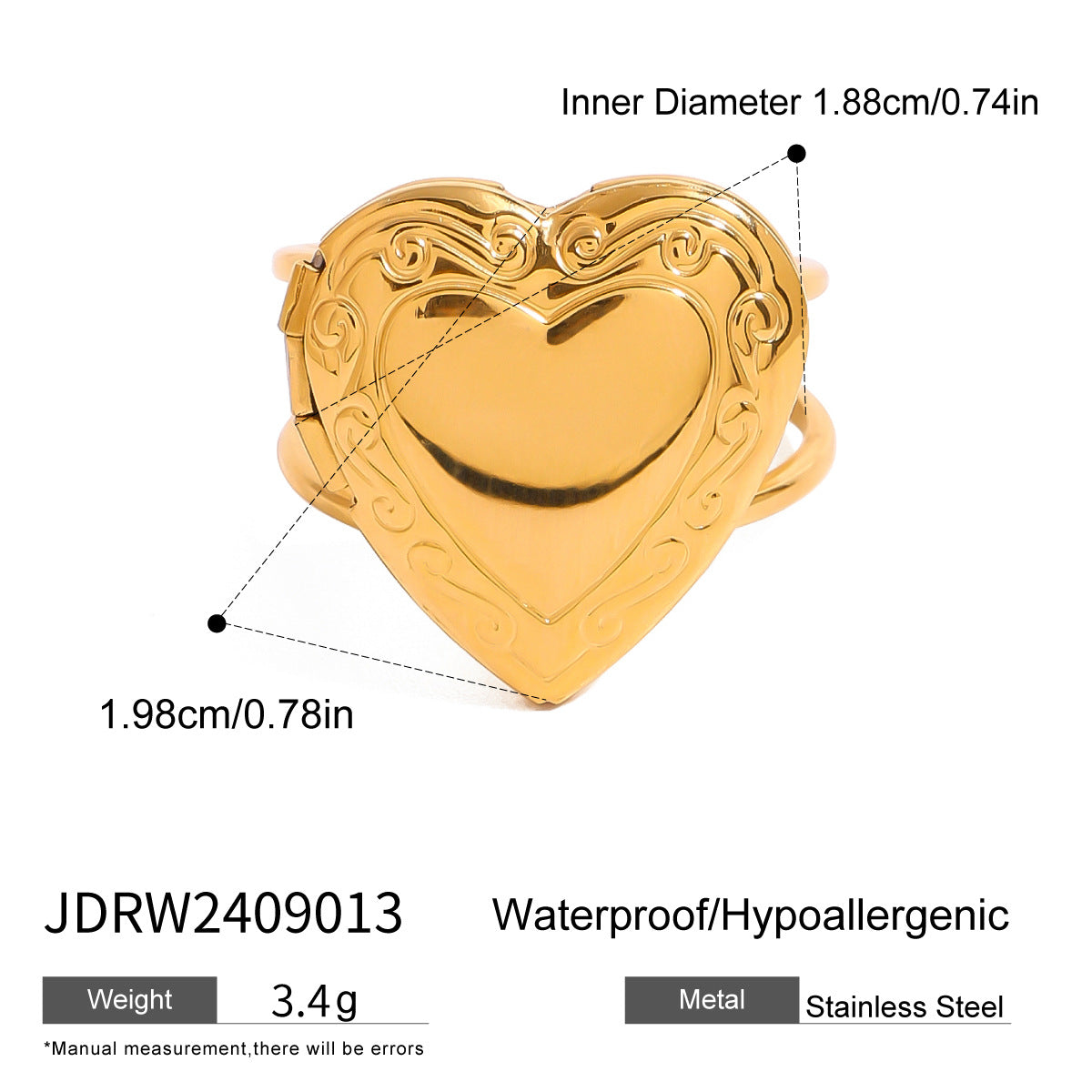 Elegant Heart Shaped Stainless Steel Plated Ring for Women