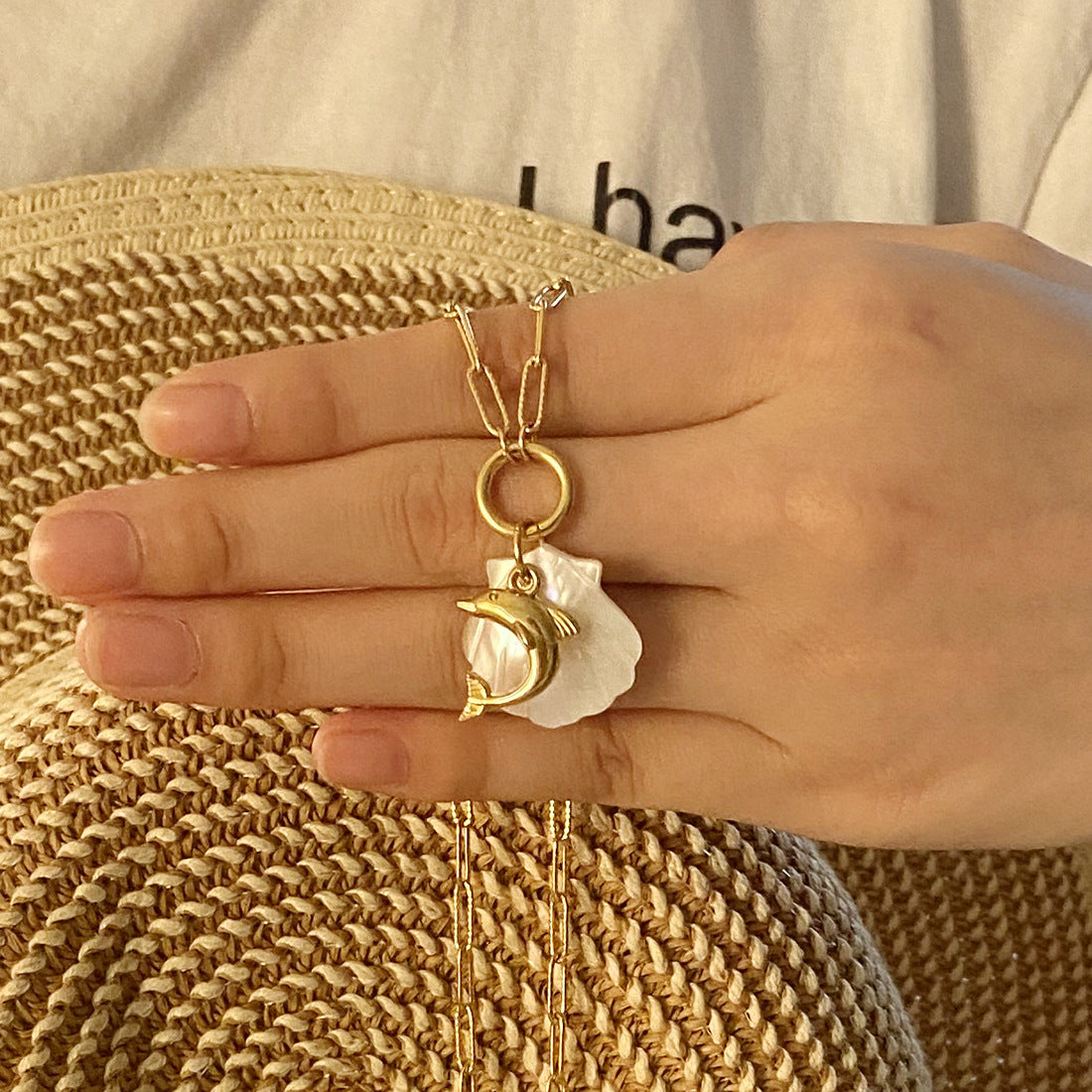 Collana con Pendente Personalizzata a Forma di Stella Marina e Delfino in Acciaio Inossidabile con Finitura Placcata per Donna