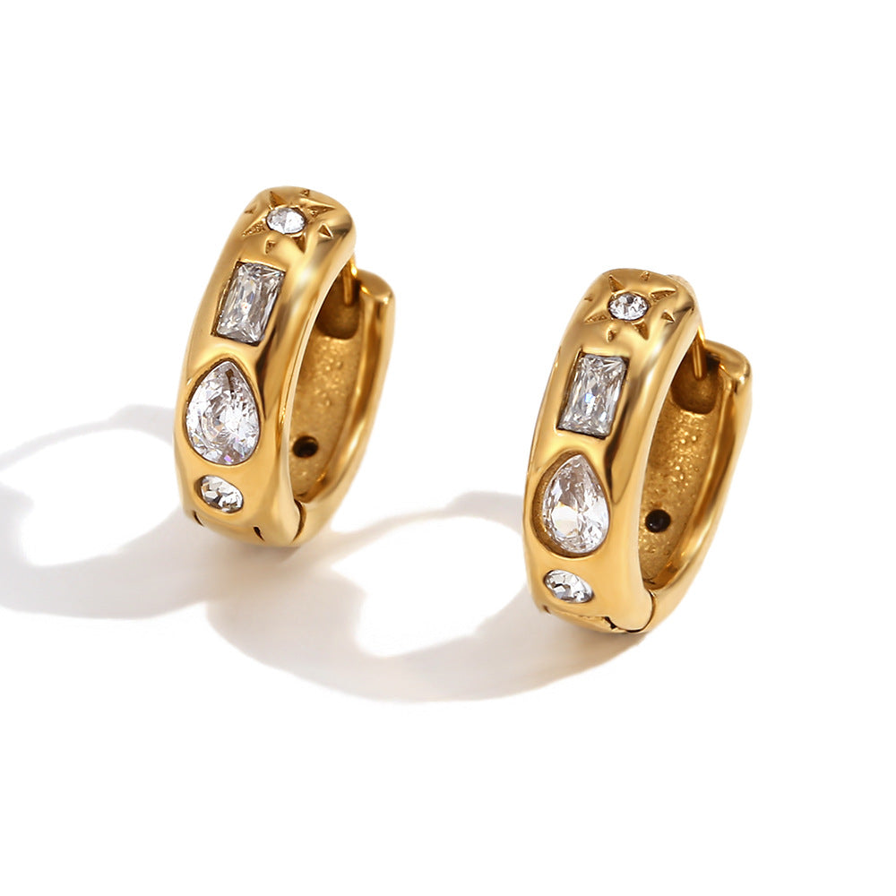 Orecchini a perno da donna Fashion OL minimalisti in acciaio inossidabile placcato oro 18K a forma di cuore, fiore e ventaglio