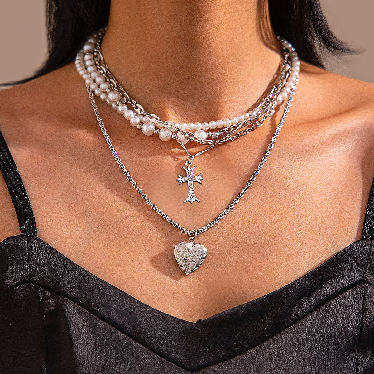 Minimalist Heart Geometric Zinc Alloy Plated Multi-layer Necklace Set for Women