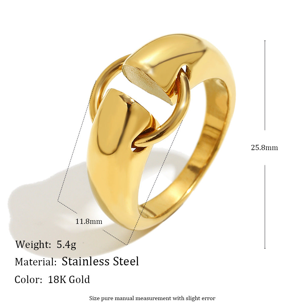 Anello minimalista geometrico in acciaio inossidabile con placcatura in oro 18 carati da donna