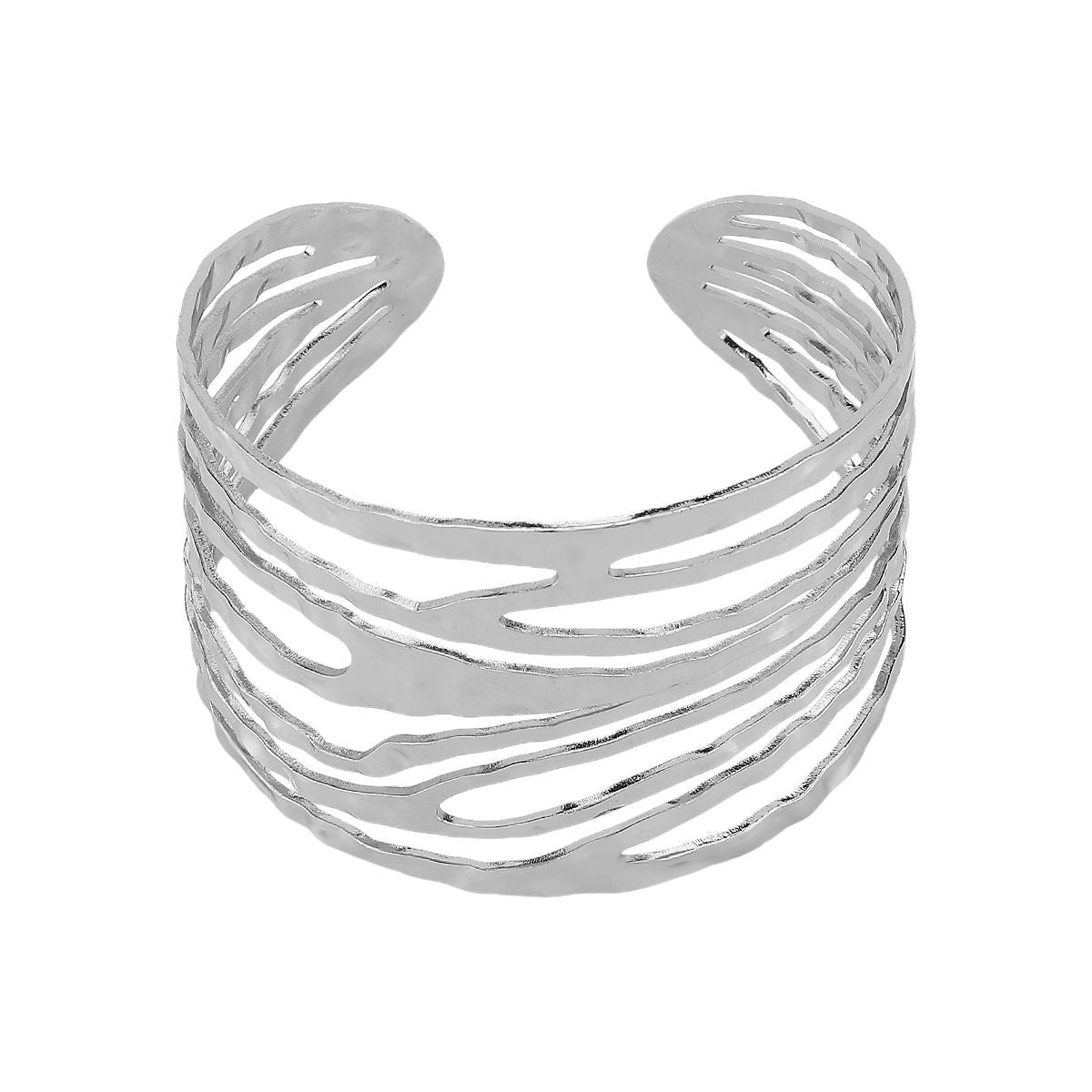 Brazalete Abierto Multicapa Hueco de Línea Irregular con Estilo Minimalista Vintage y Acabado Metálico Electrochapado