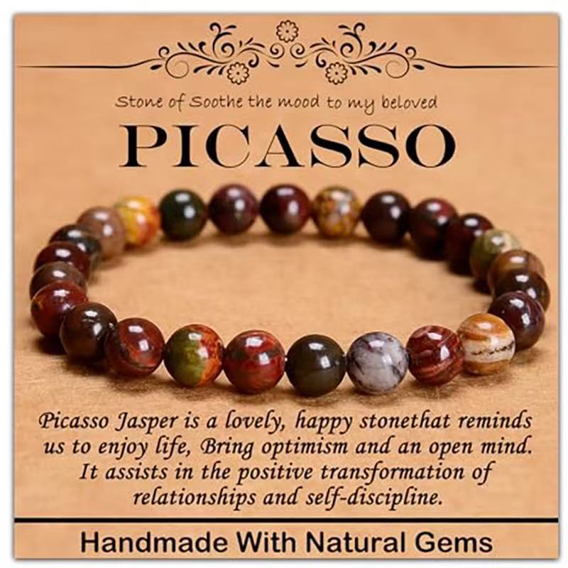 Minimalist Natural Stone Beaded Bracelet Unisex Geometric Round Handmade Jewelry Gift