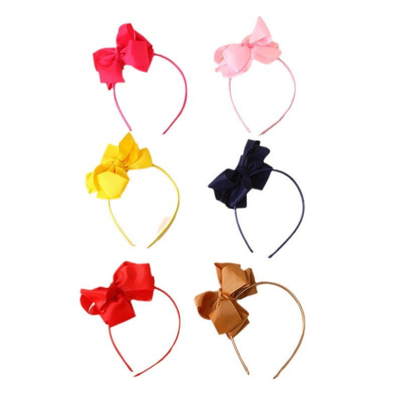 Minimalist Solid Color Fabric Bow Hairband Set for Kids - Small Batch Design Hair Accessories with Large Bow Shape