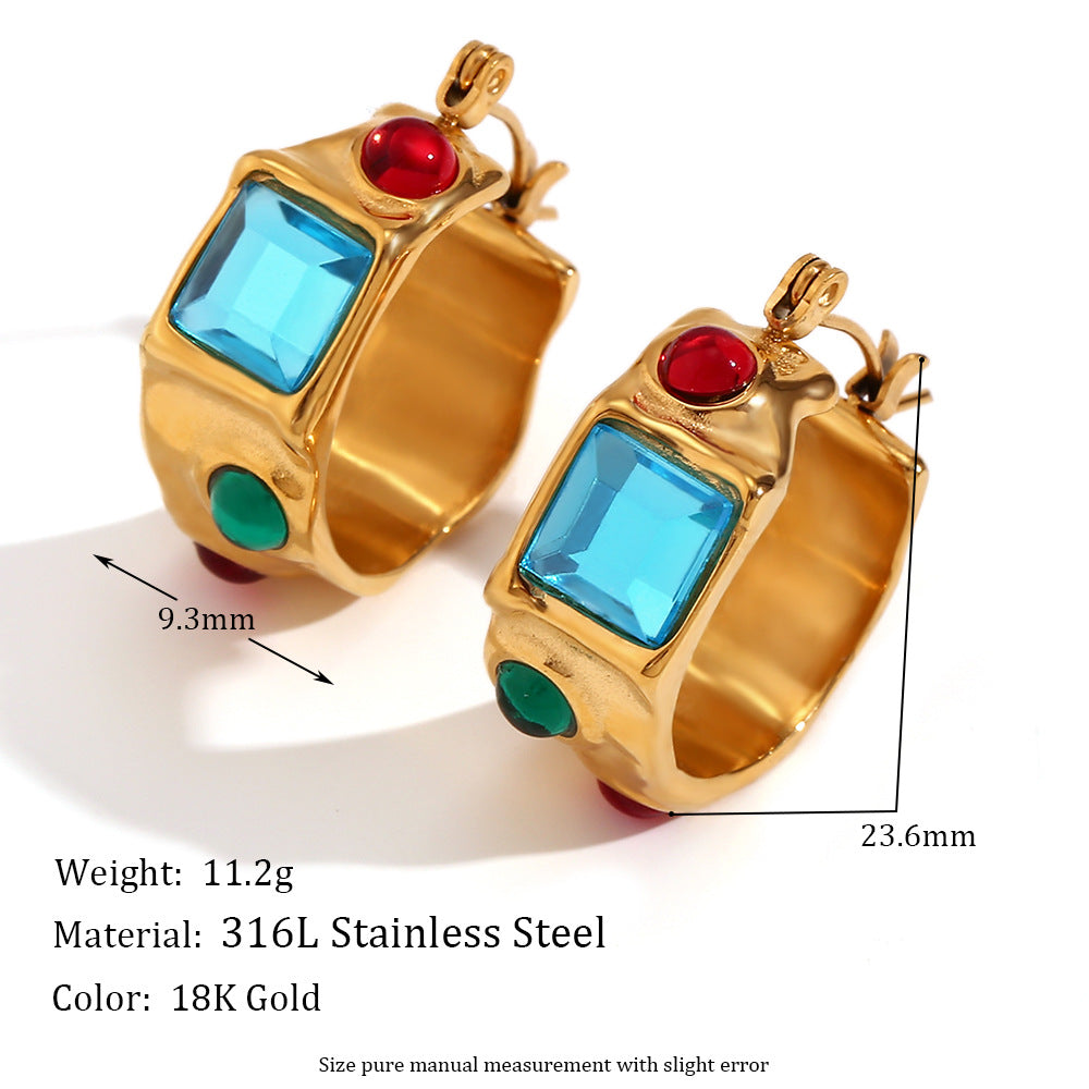 Vintage-Inspired Geometric Stainless Steel Earrings with 18K Gold Plating for Women
