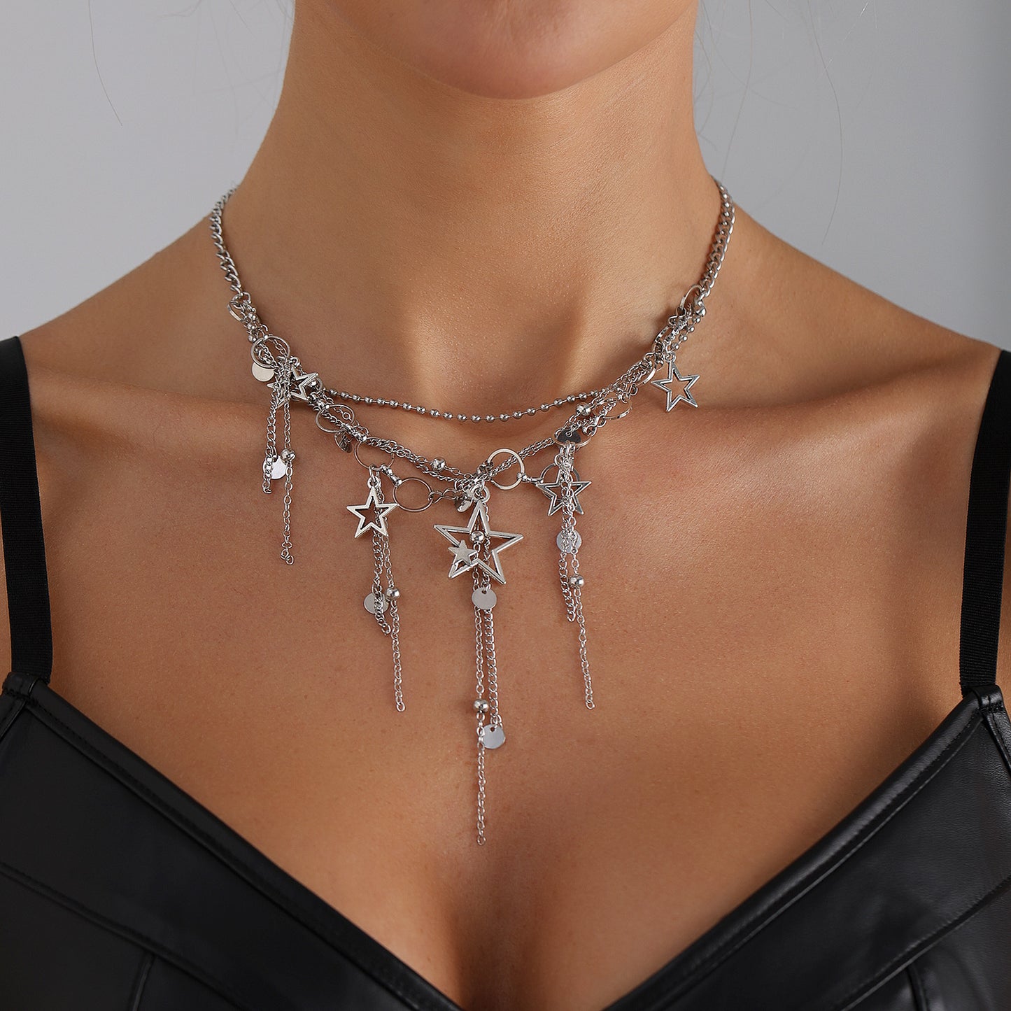 Minimalist Geometric Star Plated Alloy Tassel Necklace for Women