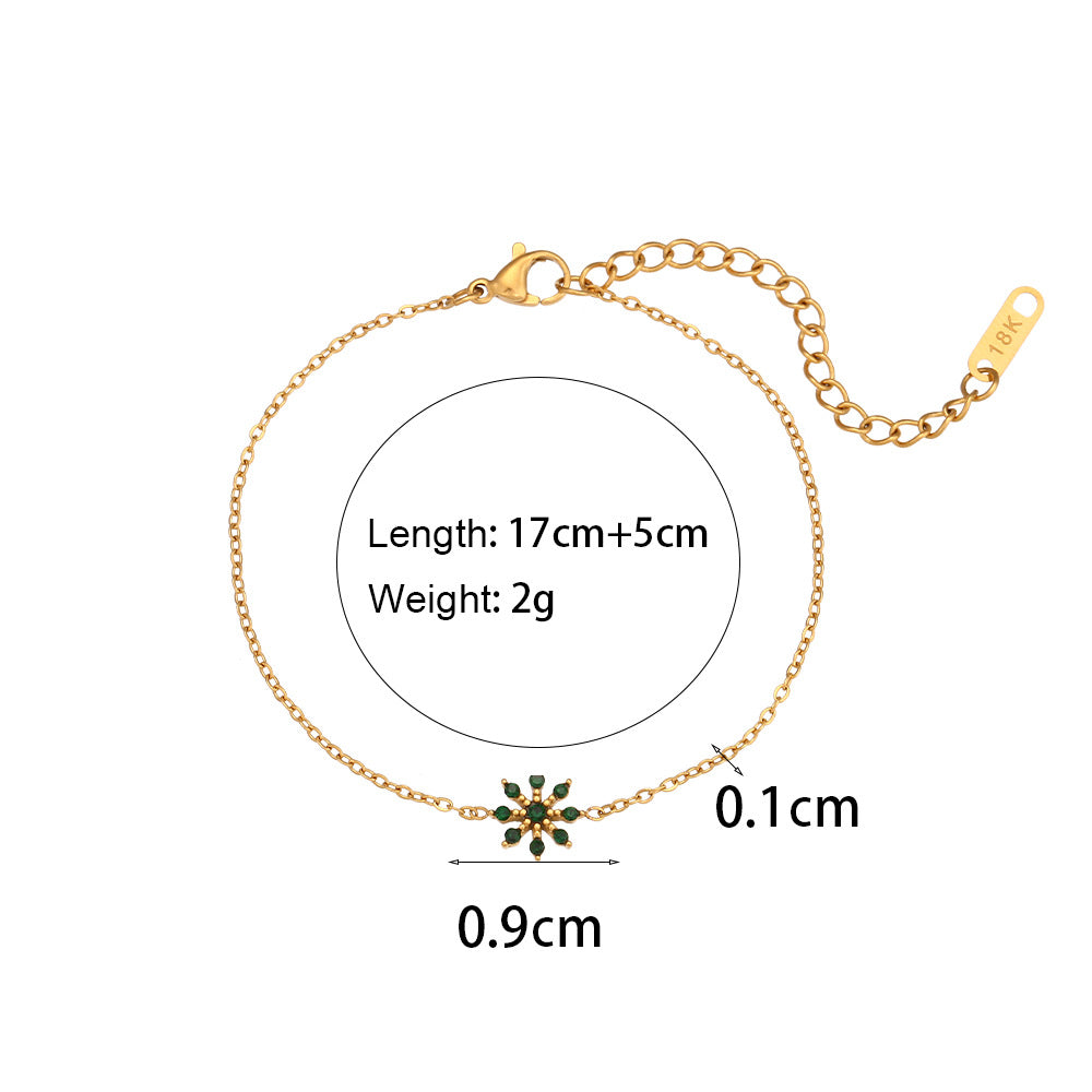 Bracciale da donna in acciaio inossidabile placcato oro 18 carati, con perline micro-incastonate e catena, stile geometrico alla moda