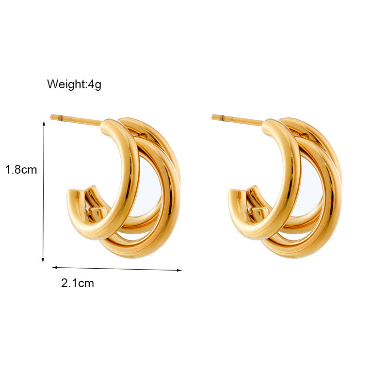 Minimalist Geometric Titanium Steel C-Shaped Multi-Layer Earrings with Plated Finish