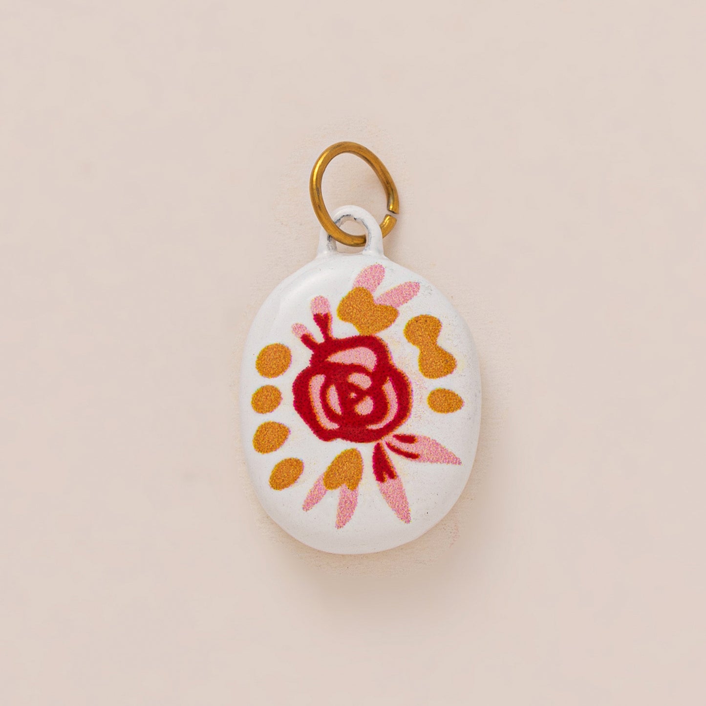 Vintage Round Floral Polka Dot Titanium Steel Pendant with 18K Gold Plating Charm Bar