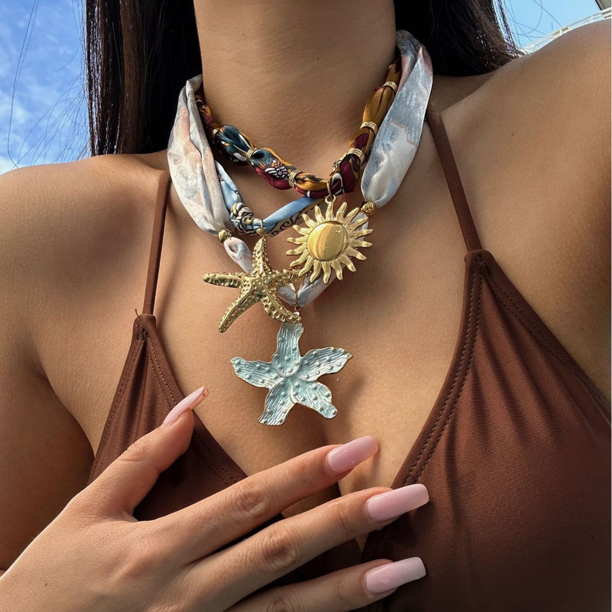 Collana Casual da Donna a Stella Marina Floreale Placcata in Acciaio Inossidabile