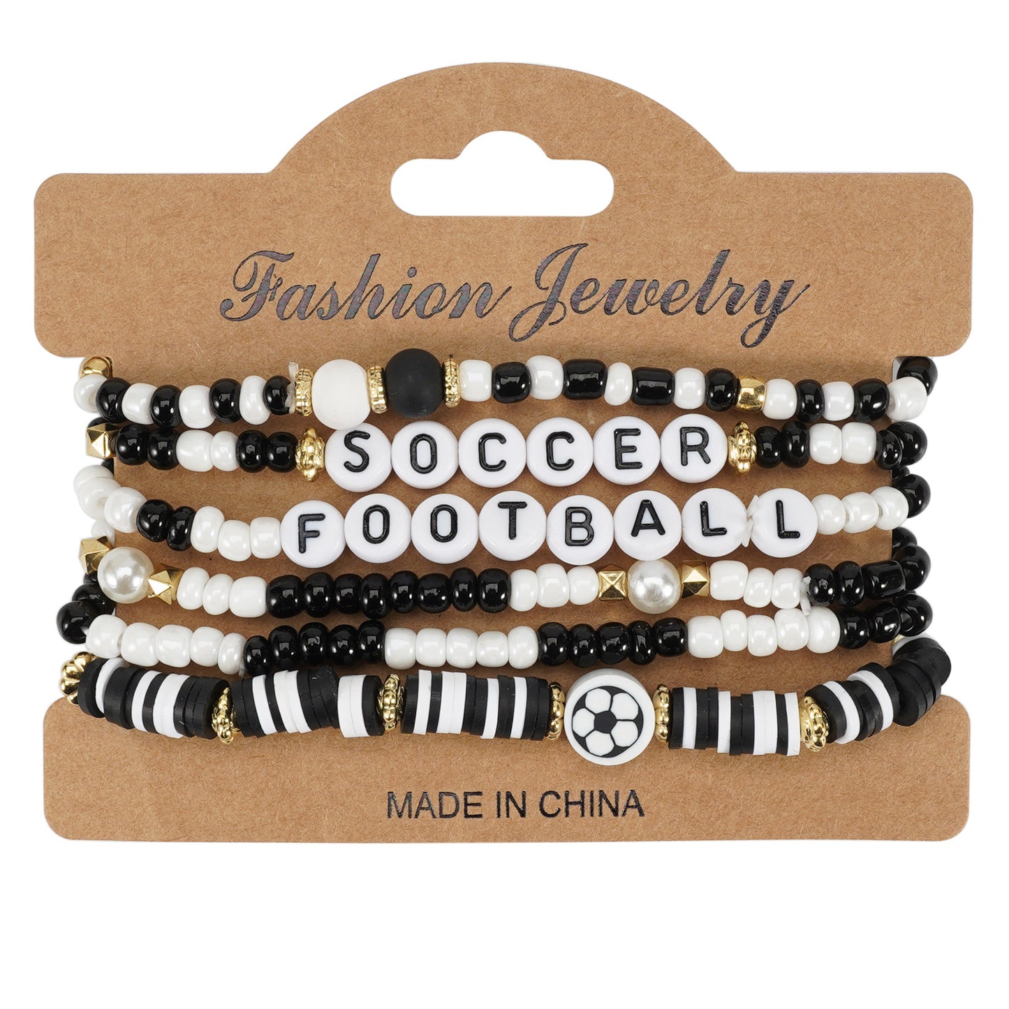 Bracciale elastico con perline, motivo palla sportiva, in vetro, rotondo, unisex
