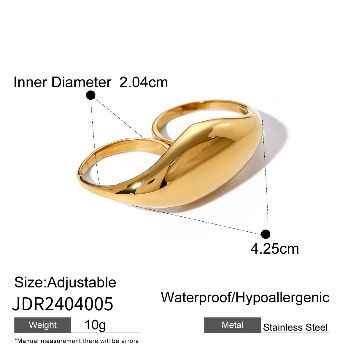 18K Gold Plated Stainless Steel Double Finger Ring Asymmetric Design